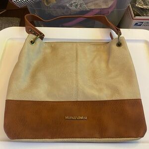 EUC Montana West Tan and Cream Hobo Bag with Textured Design